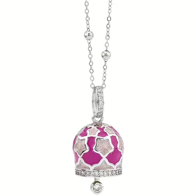 Collana campanella CL/GR04 con stelle rosa smaltate a mano e zirconi