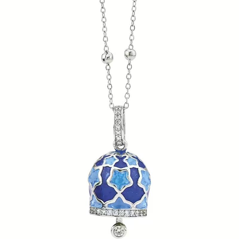 Collana campanella CL/GR03 con stelle azzurre smaltate a mano e zirconi