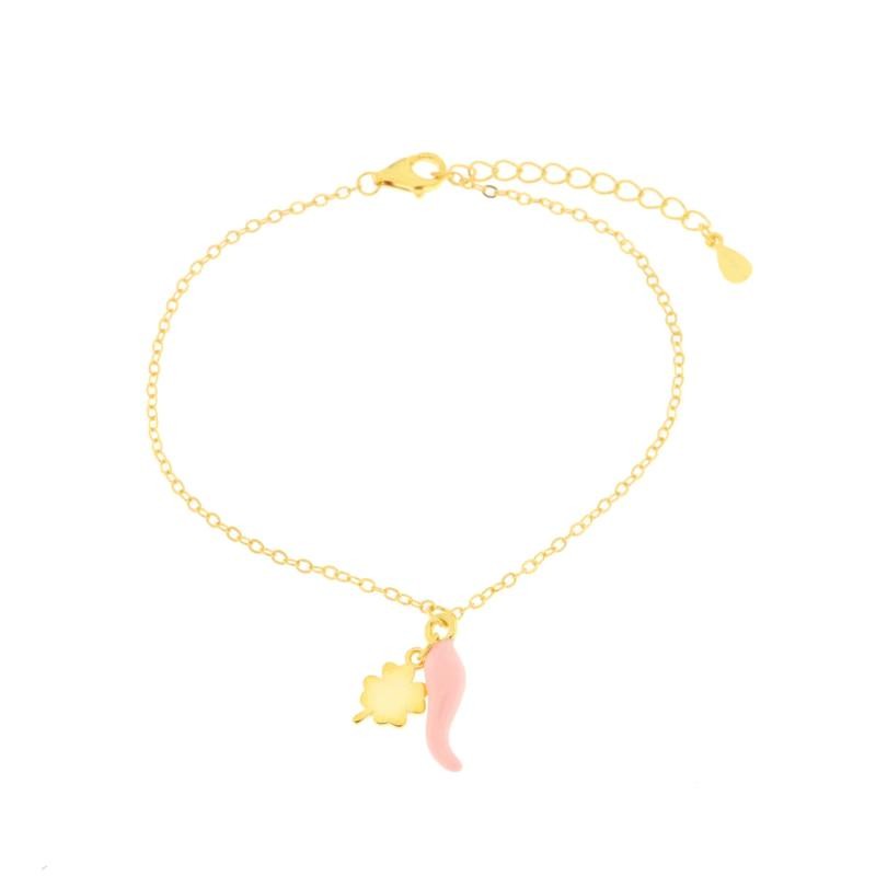 Bracciale in Argento 1702308 con cornetto portafortuna rosa e quadrifoglio