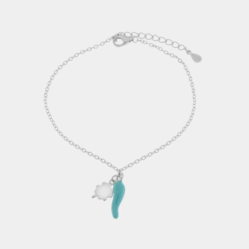 Bracciale in Argento 1702309 con cornetto portafortuna turchese e quadrifoglio