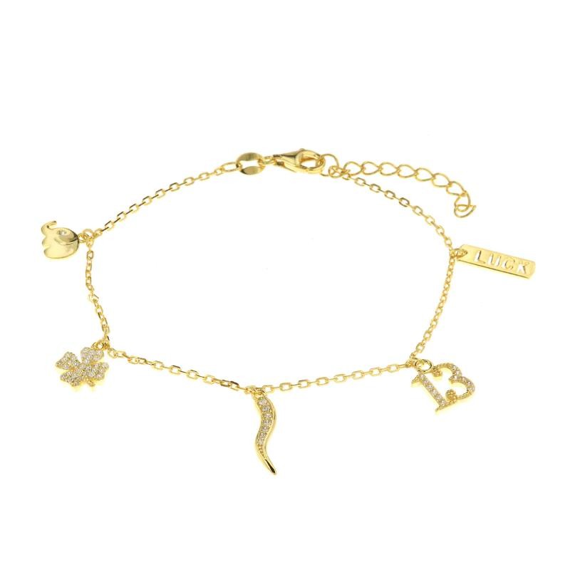 Bracciale in Argento 925 con ciondoli portafortuna 1702177 in zirconi bianchi