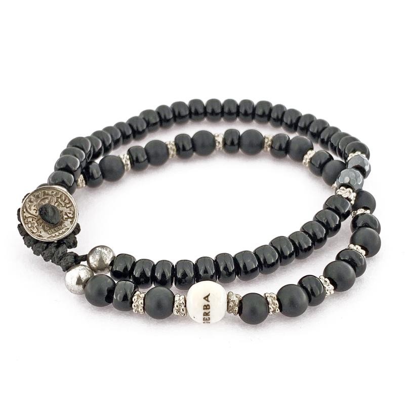 Bracciale Unisex Doppio Giro GERBA DW10 in Macramè con Pietre Naturali e Argento 925