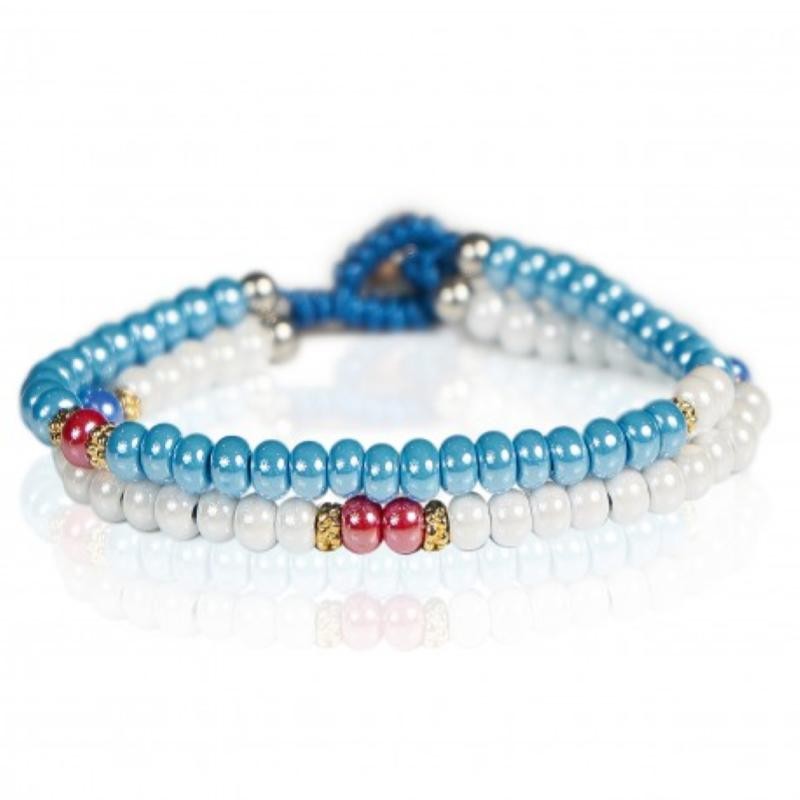 Bracciale Doppio Filamento Gerba DW05 Murrina Azzurra e Bianca Inserti Argento 925