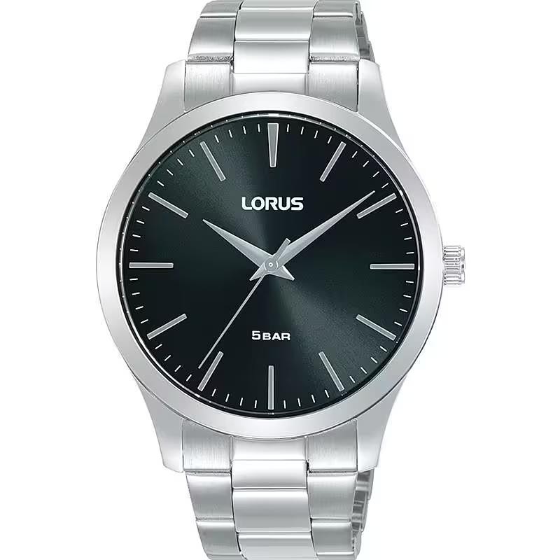 Orologio Uomo Solo Tempo Lorus RRX63HX9 Quadrante Nero Cinturino Acciaio