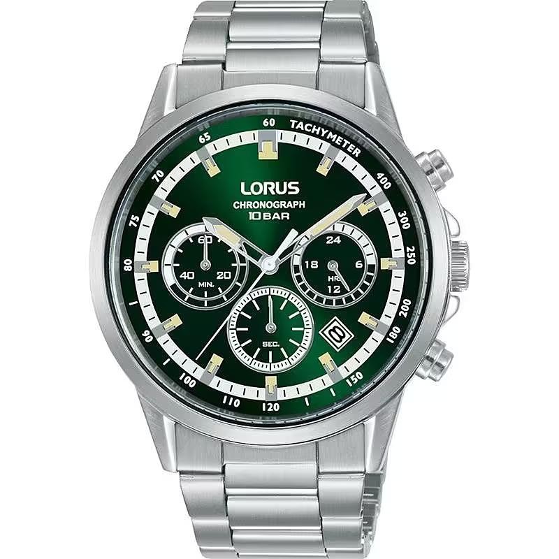 Orologio Uomo Cronografo Lorus RT391JX9 Quadrante Verde Datario Cinturino Acciaio