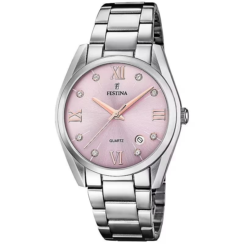 Orologio Donna Solo Tempo FESTINA F16790/D in Acciaio Fondo Rosa con Pietre