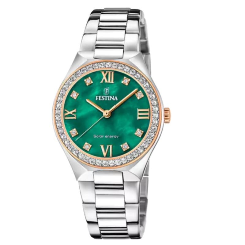 Orologio Donna Energia Solare FESTINA F20658/3 in Acciaio Fondo Madreperla Verde