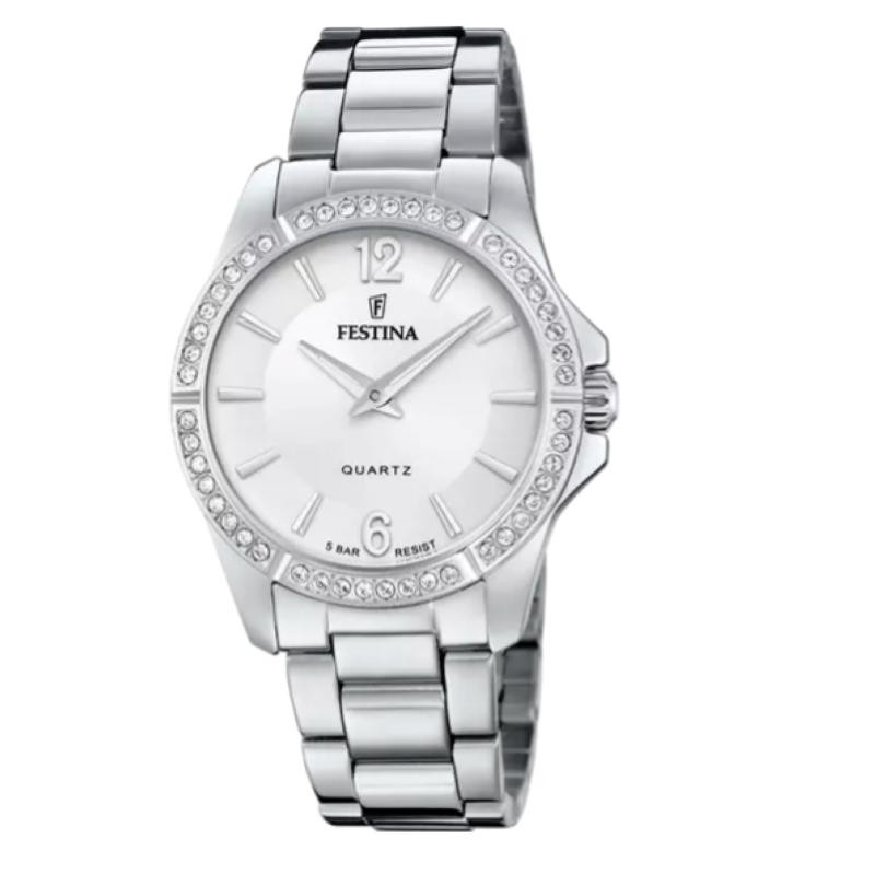 Orologio Donna Solo Tempo FESTINA F20593/1 in Acciaio Fondo Argento con Cristalli
