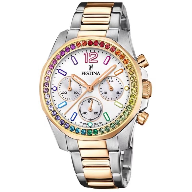 Orologio Donna Cronografo FESTINA F20608/2 in Acciaio Bicolore con Ghiera Rainbow