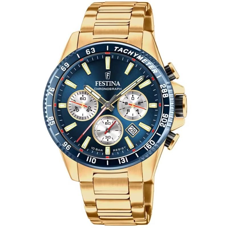 Orologio Uomo Cronografo FESTINA F20634/2 in Acciaio PVD Oro con Fondo Blu