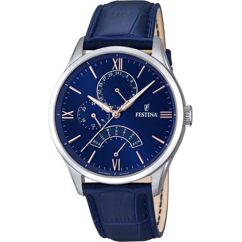 Orologio Multifunzione Uomo FESTINA F16823/3 Cinturino Pelle Fondo Blu