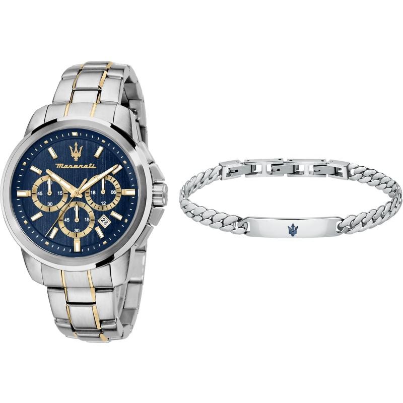 Orologio Uomo Maserati R8873621036 Set Box Bracciale Acciaio Bicolore Quarzo Data 