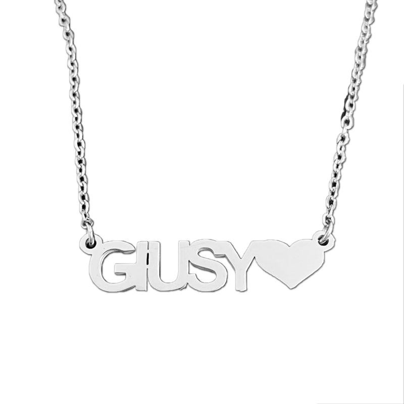 Collana GALASSIA con Nome GIUSY in Acciaio con Cuore 45 cm