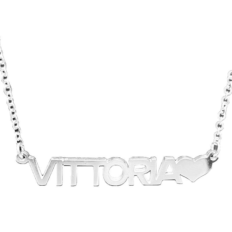 Collana GALASSIA con Nome VITTORIA in Acciaio con Cuore 45 cm