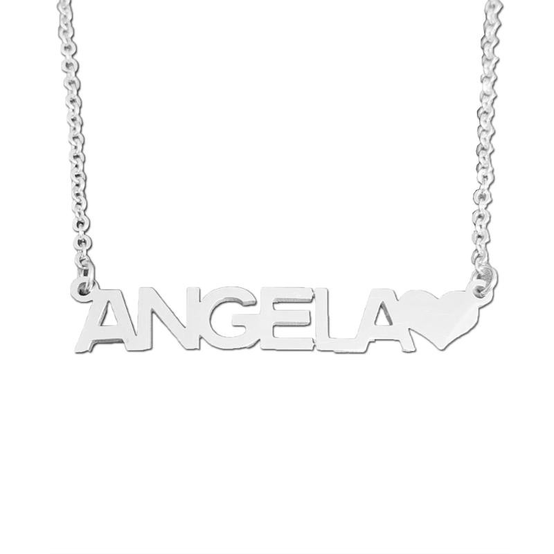 Collana GALASSIA con Nome ANGELA in Acciaio con Cuore 45 cm