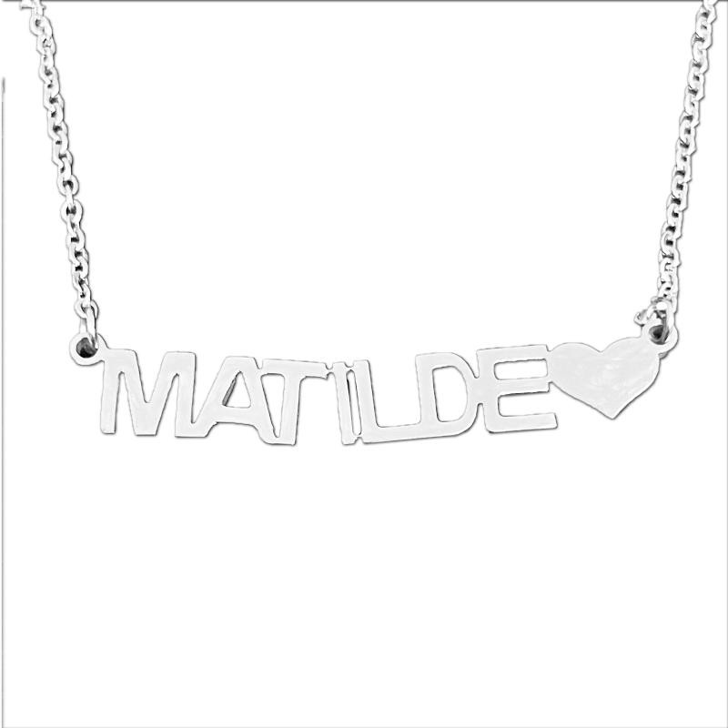 Collana GALASSIA con Nome MATILDE in Acciaio con Cuore 45 cm