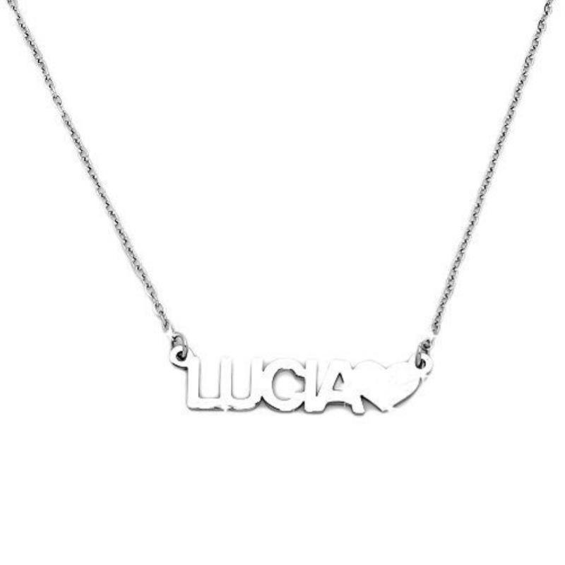 Collana GALASSIA con Nome LUCIA in Acciaio con Cuore 45 cm