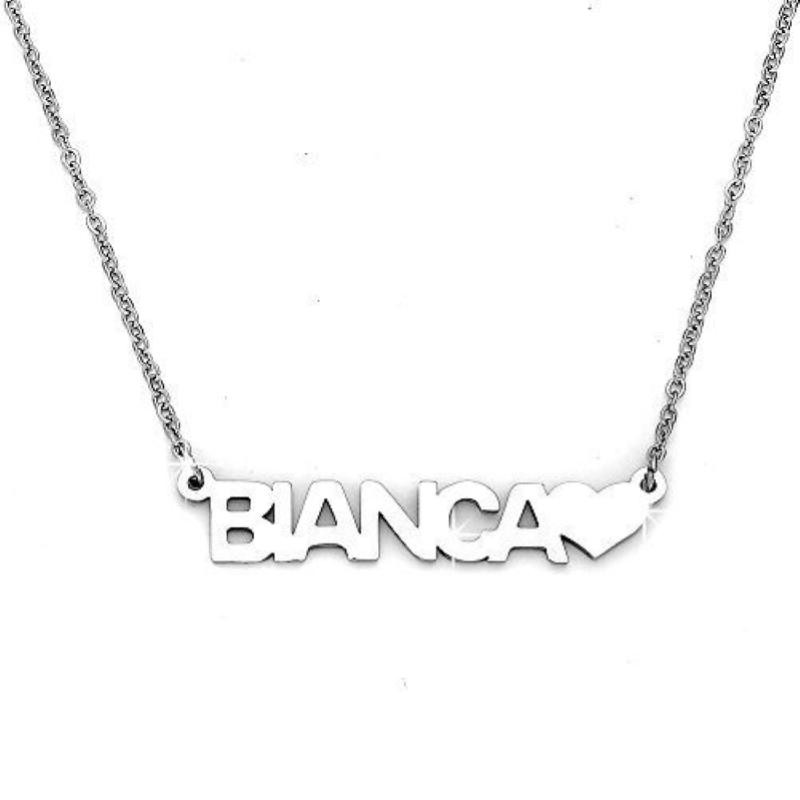 Collana GALASSIA con Nome BIANCA in Acciaio con Cuore 45 cm