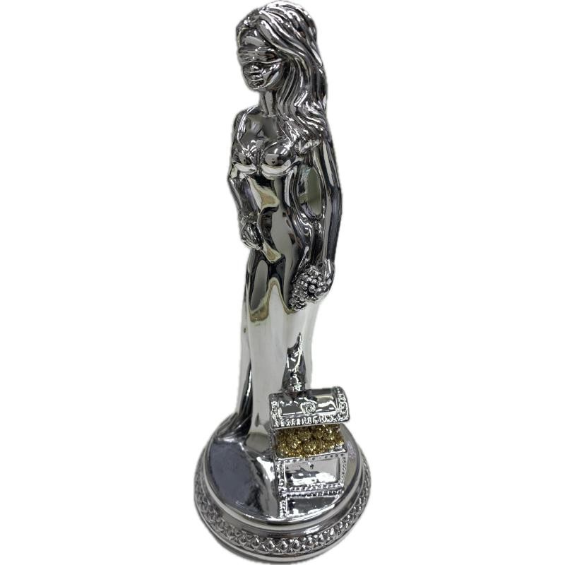 Statua Portafortuna Argento 438 Dea Bendata con Scrigno 16 cm