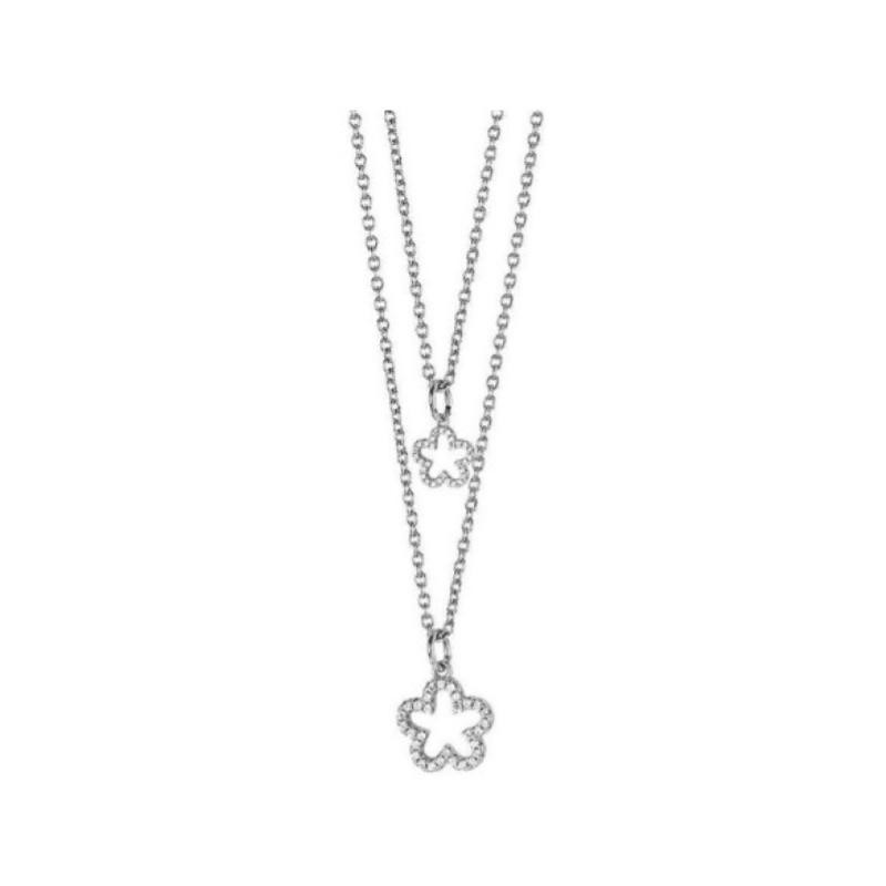 Collana donna Boccadamo Mya PF/GR65 doppio filo degradè in acciaio rodiato con fiori pendenti