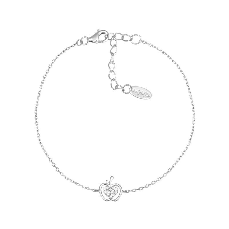 Bracciale con Mela e Cuore BRAPBBZ AMEN in AG925 con zirconi bianchi - Rodio 