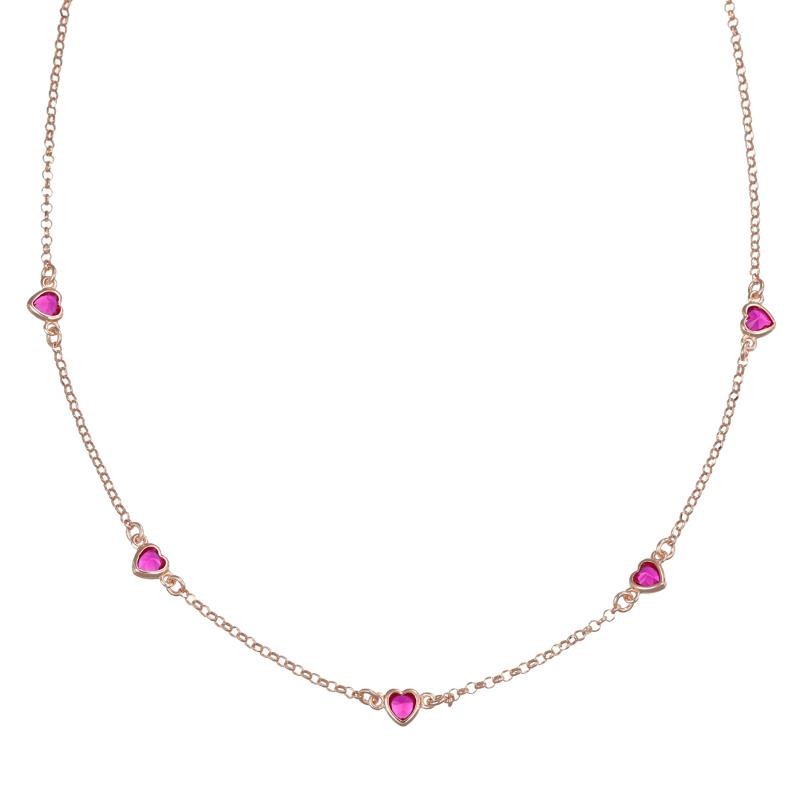 Collana Donna AMEN CLCUSERRZ Argento 925 Rosato con 5 Cuori Zirconati 42 cm
