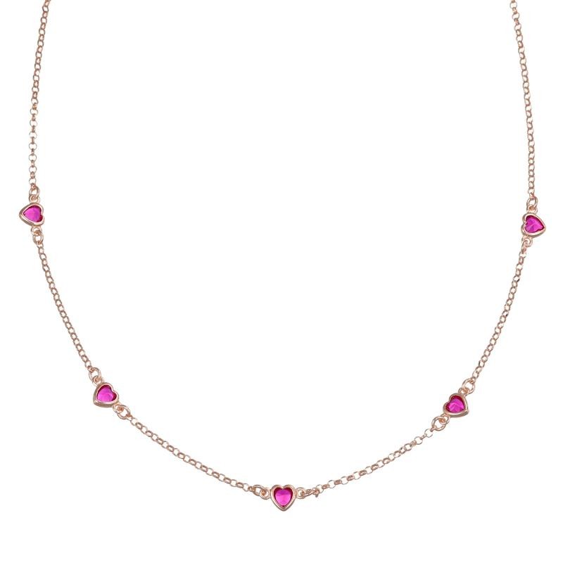 Collana Donna AMEN CLCUSERRZ Argento 925 Rosato con 5 Cuori Zirconati 42 cm