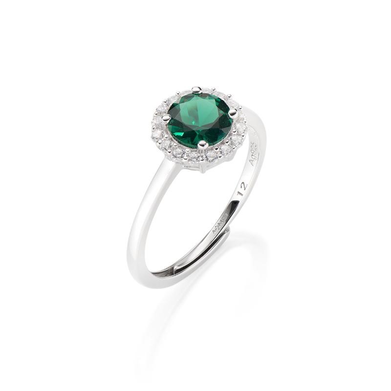 Anello Donna AMEN RLUBOBBVZ3 Argento 925 con Zircone Verde regolabile