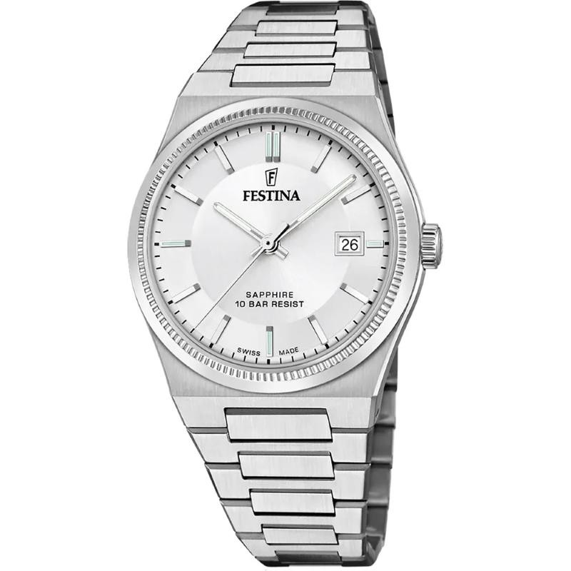 Orologio Swiss Made FESTINA F20034/1 in Acciaio Fondo Bianco con Data