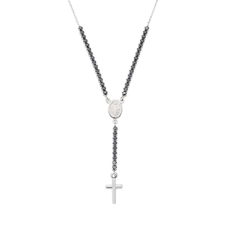 Collana Donna Rosario Y AMEN CLCRMIBNZ4 Argento 925 con Zirconi Neri