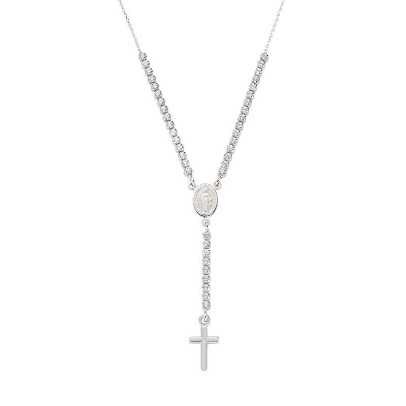 Collana Donna Rosario Y AMEN CLCRMIBBZ4 Argento 925 con Zirconi Bianchi