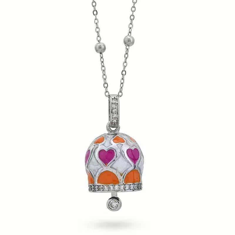 Collana con campanella CL/GR20 portafortuna fucsia e arancione