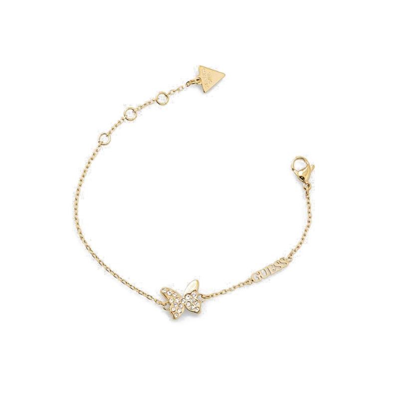 Bracciale Donna GUESS JUBB04 110JW YG Acciaio PVD Oro con Farfalla e Pietre