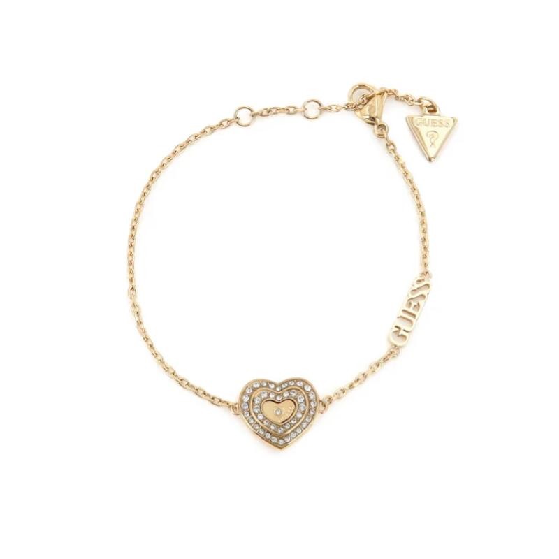 Bracciale Donna GUESS JUBB04 031JW YG Acciaio PVD Oro con Cuore Zirconato