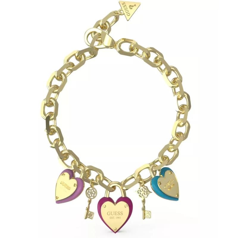 Bracciale Donna GUESS JUBB04 202JW YGMS Acciaio Dorato con Cuori Pendenti