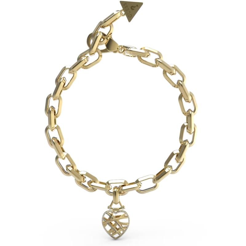 Bracciale Donna GUESS JUBB03 094JW YG Acciaio PVD Oro con Cuore Traforato
