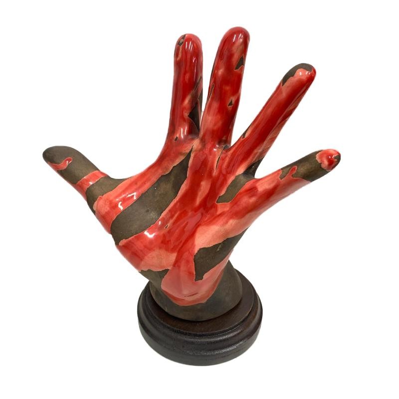 Mano Portafortuna ACAMPORA MANO02 Terracotta Smalto Rosso 16 cm