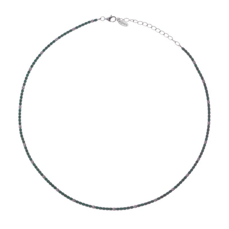 Collana Donna Tennis AMEN CLT2BVEB Argento 925 Zirconi Verdi 40 cm