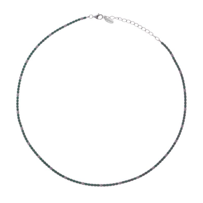 Collana Donna Tennis AMEN CLT2BVEB Argento 925 Zirconi Verdi 40 cm