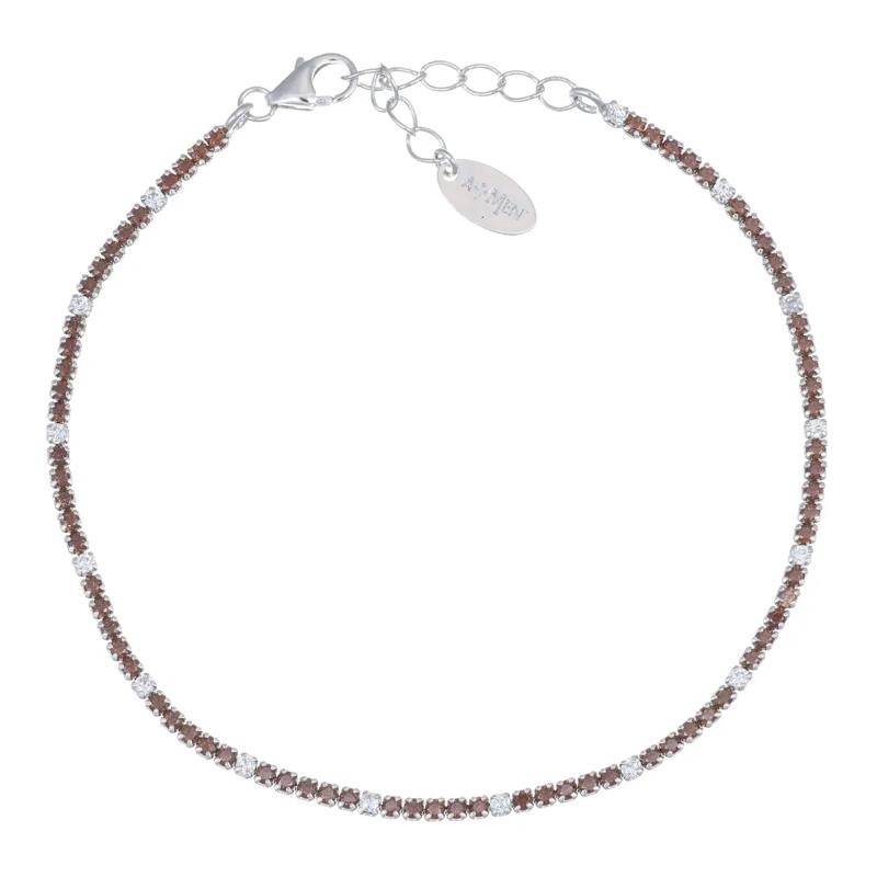 Bracciale Tennis Mania BT1BMAB17 con Zirconi Marroni e Bianchi AMEN