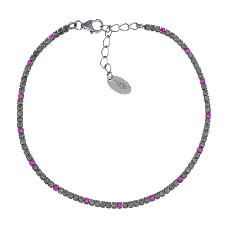 Bracciale unisex amen, BT1NRN17, collezione tennis, in argento 925 con zirconi neri e rossi