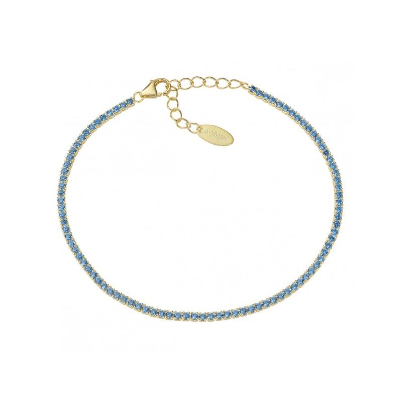 Bracciale tennis Amen | Tennis Mania | in argento 925? dorato con zirconi celesti | BT1GAC17