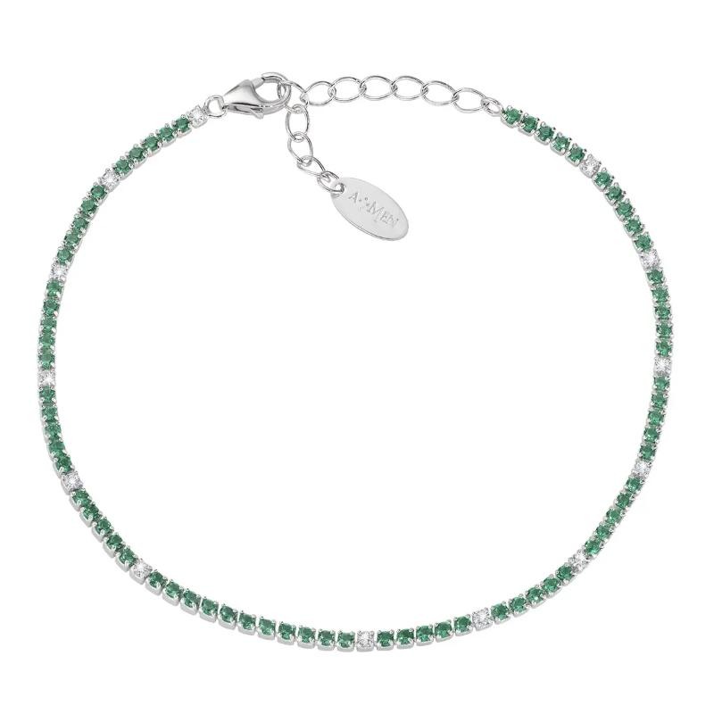 Bracciale Tennis Mania AMEN BT1BVEB17 con Zirconi Bianchi e Verdi