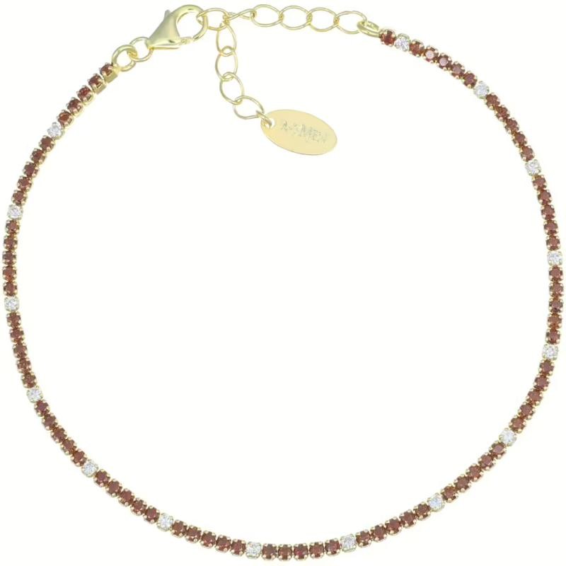Bracciale Tennis Mania Dorato -BT1GMAB17- con Zirconi Marroni e Bianchi - Amen Collection 