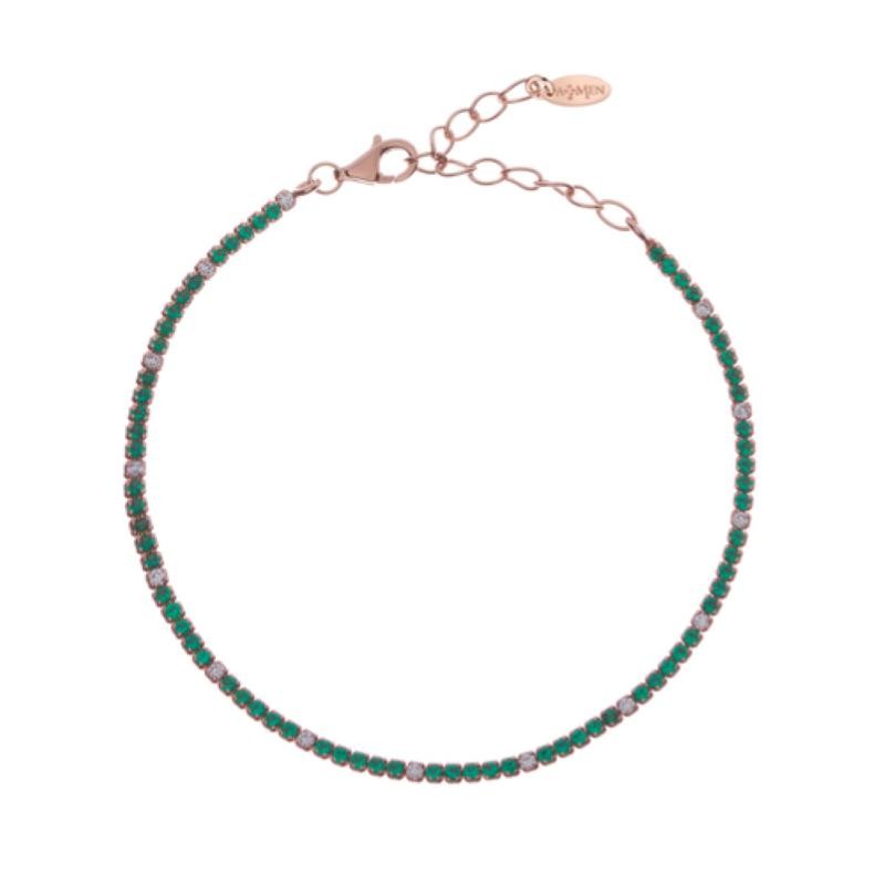 Bracciale in AG925 con zirconi verdi e bianchi - BT1RVEB17 - Rosè tennis mania AMEN