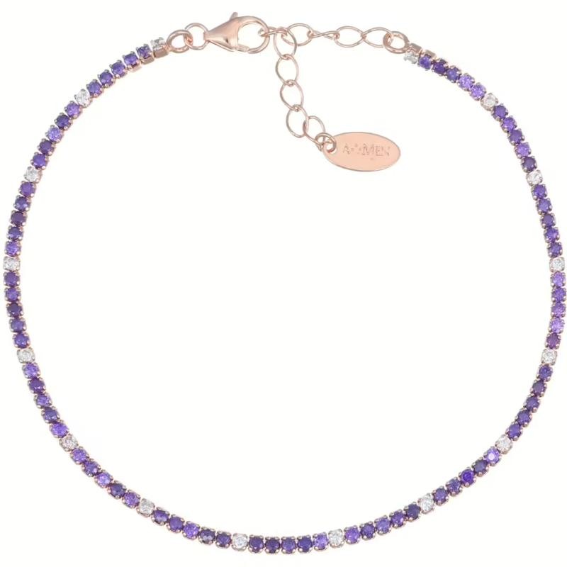 Bracciale Donna AMEN Tennis - BT1RLIB17 - pietra zircone viola e bianchi  
