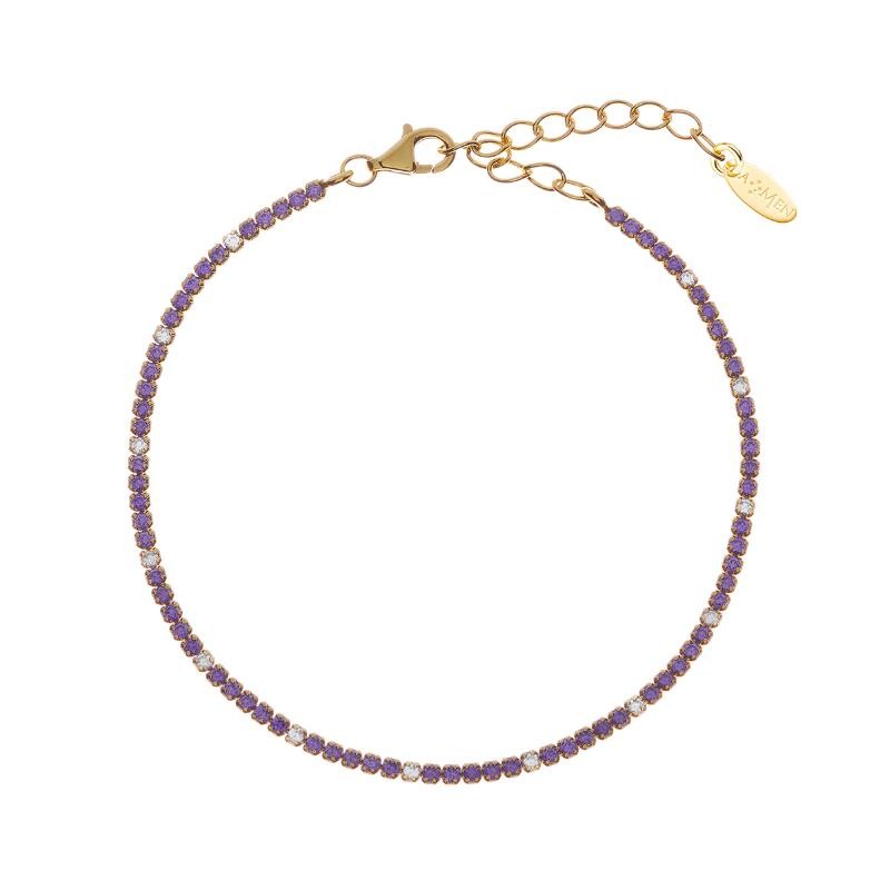 Bracciale Donna Amen tennis BT1GLIB17 Gioiello argento dorato con zirconi viola e bianchi