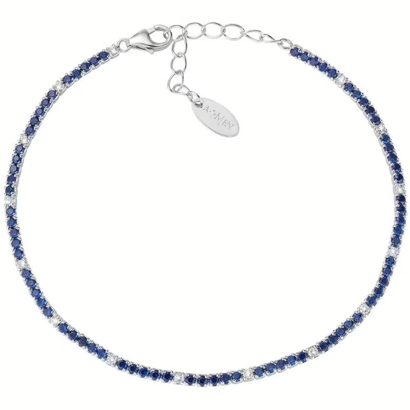 Bracciale donna Amen BT1BBLB17 Tennis argento zirconi blu e bianchi