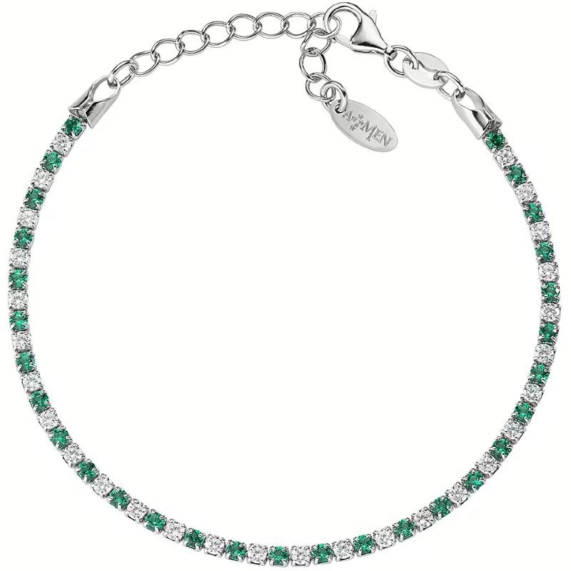 Bracciale Tennis Donna AMEN BTABBVE16 Argento 925 con Zirconi Bicolori Verdi 16 cm