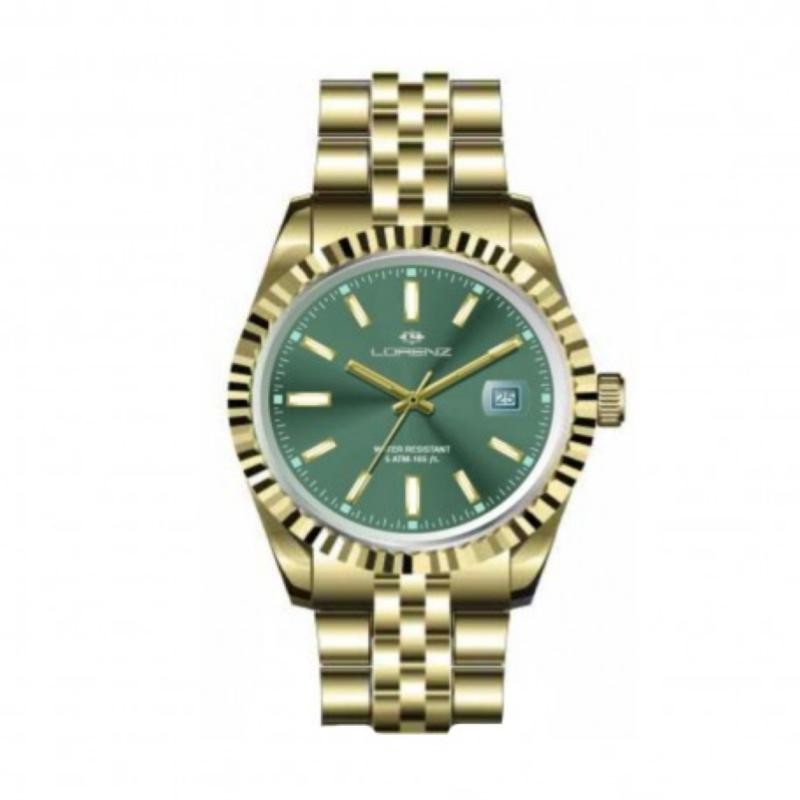 Orologio Uomo Solo Tempo LORENZ LZ26497AA Acciaio PVD Oro Fondo Verde con Datario